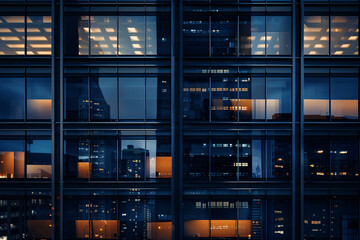 windows of business skyscrapper in night city