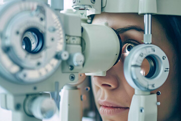 woman checking her eyesight at the ophtalmologist