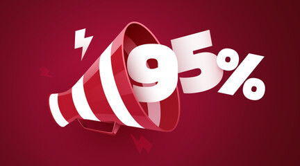 95 percent off. Sale banner with 3D megaphone.