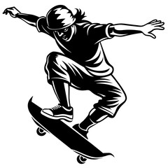 silhouette of a skateboarder on a skateboard vector art silhouette 