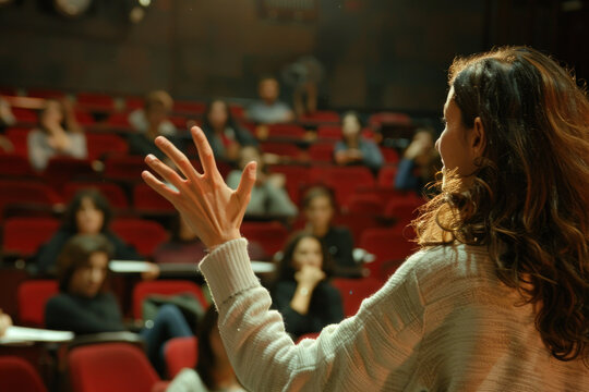 Professional presentation skills: engaging with audience through gestures.