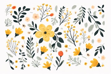 Obraz premium A set of flower branches. Flower, green leaves. The concept of spring, summer, weddings with flowers. Flower poster, invitation. compositions for the design of greeting cards or invitations