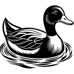 Duck on water vector art silhouette 