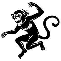 black and cartoon illustration of a running monkey vector art silhouette 