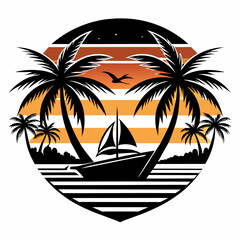 tropical island with palm trees vector art for t shirt