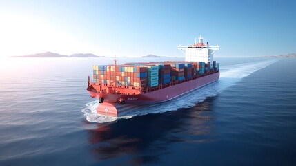 Aerial View of Cargo-Carrying Full Container Ship

