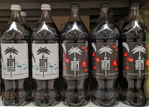 Afri Cola Bottles on the shelf of a supermarket in Berlin, April 22, 2024