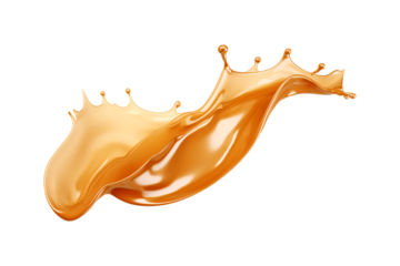 caramel syrup splash isolated on a transparent cut-out background. melted caramel sauce syrup splash PNG, Flowing Liquid