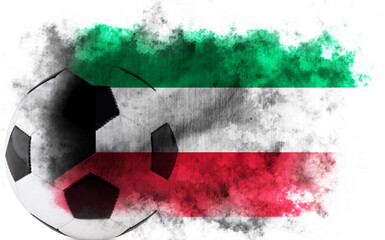 White background with Kuwait flag and soccer ball