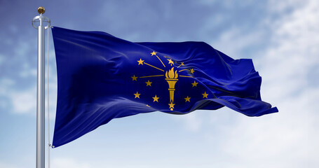 Indiana state flag waving in the wind on a clear day - 791676991