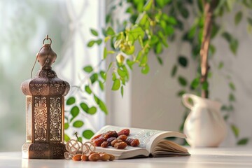 A simple image of an open book on a table with a lamp. Suitable for educational or reading concepts