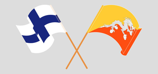 Crossed flags of Finland and Bhutan. Official colors. Correct proportion