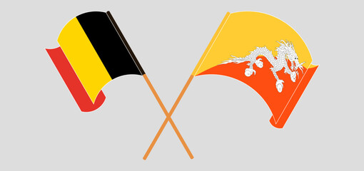 Crossed flags of Belgium and Bhutan. Official colors. Correct proportion