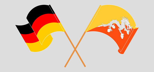 Crossed flags of Germany and Bhutan. Official colors. Correct proportion