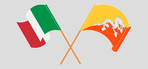 Crossed flags of Italy and Bhutan. Official colors. Correct proportion