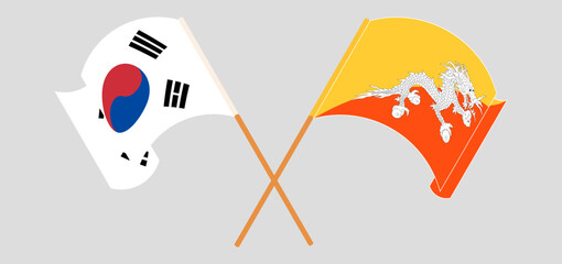 Crossed flags of South Korea and Bhutan. Official colors. Correct proportion