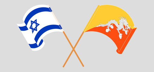 Crossed flags of Israel and Bhutan. Official colors. Correct proportion