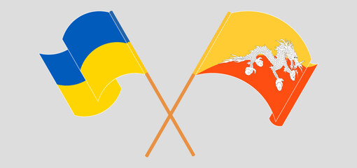 Crossed flags of Ukraine and Bhutan. Official colors. Correct proportion