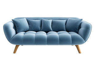 Modern blue quilted fabric classic sofa on  transparent background.