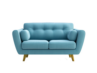 Modern blue quilted fabric classic sofa on  transparent background.