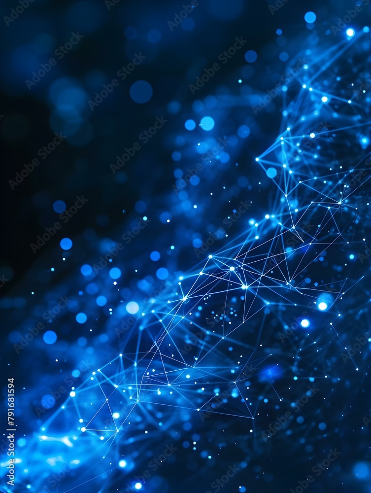 Fototapete blurred data science wallpaper in blue colors. abstract network of dots and lines