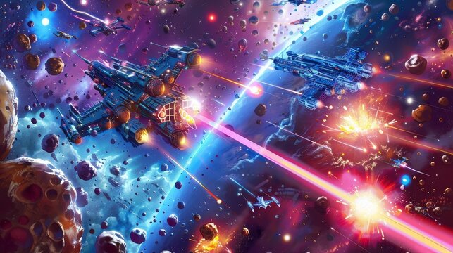 A cute and colorful depiction of a space battle  AI generated illustration