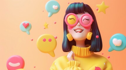 A cute and quirky 3D render of a social media influencer AI generated illustration