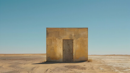 A mysterious photo of a door in the middle of a desert, with no visible walls or buildings around, taken from a low angle for a surreal perspective.


