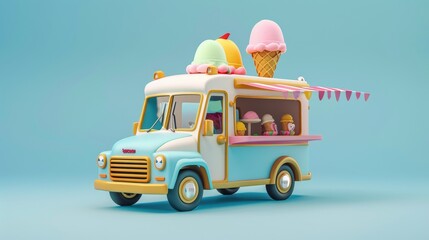 A cute and quirky visualization of a ice cream truck  AI generated illustration