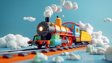 A cute and quirky visualization of a steam locomotive  AI generated illustration - obrazy, fototapety, plakaty