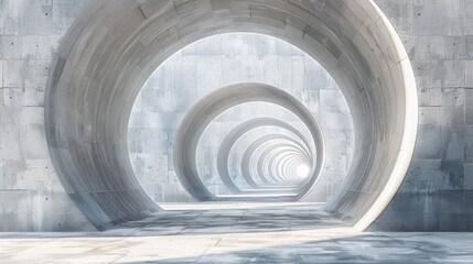 A tunnel with a light coming out of it and some concrete, AI