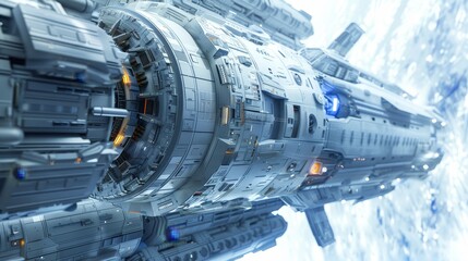A detailed 3D render of a futuristic spaceship  AI generated illustration - obrazy, fototapety, plakaty