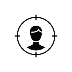 Male user target icon. Simple solid style. Man, user target, approach, person, centric, graphic, people, marketing, business concept. Black silhouette, glyph symbol. Vector illustration isolated.