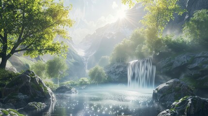 A dreamy and ethereal 3D landscape showing the beauty of nature in promoting a healthy lifestyle  AI generated illustration