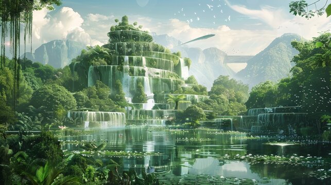 A dreamy rendering of a future utopia where nature and technology coexist harmoniously  AI generated illustration