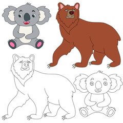 Obraz na płótnie Canvas Koala and Bear Wild Animals clipart collection for lovers of jungles and wildlife. This set will be a perfect addition to your safari and zoo-themed projects.