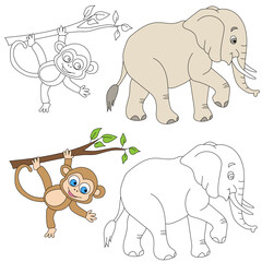 Elephant and Monkey. Wild Animals clipart collection for lovers of jungles and wildlife. This set will be a perfect addition to your safari and zoo-themed projects.