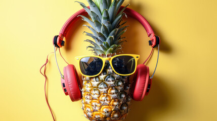 Pineapple Wearing Headphones and Sunglasses