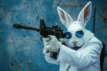 Rabbit Wearing Sunglasses Holding Gun