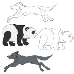 Wolf and Panda. Wild Animals clipart collection for lovers of jungles and wildlife. This set will be a perfect addition to your safari and zoo-themed projects.