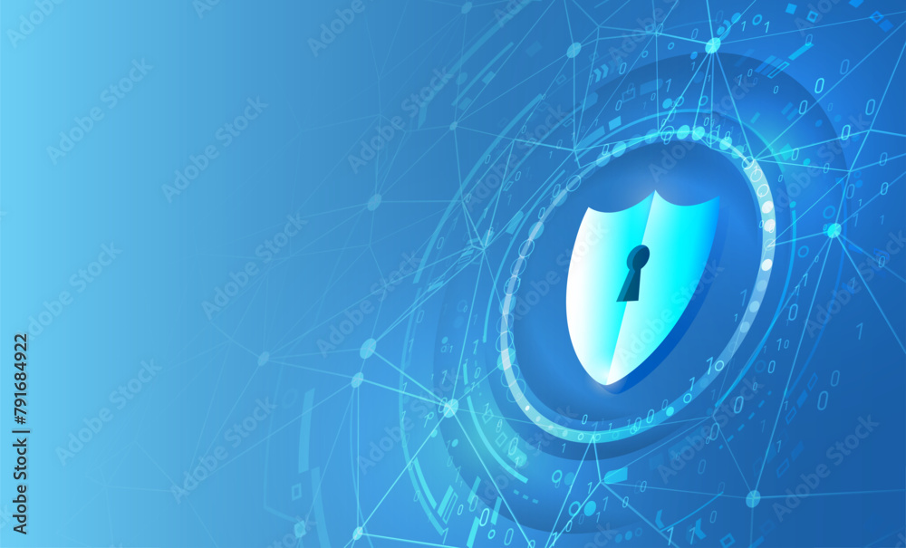 Aufkleber Abstract high tech background. Data security system, information, or network protection. Cyber security and data protection. Shield icon, future technology for verification.