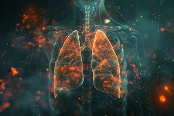 Human lungs in digital space, nano technology - obrazy, fototapety, plakaty