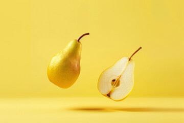 Sliced Pear for Healthy Eating  on Yellow Background