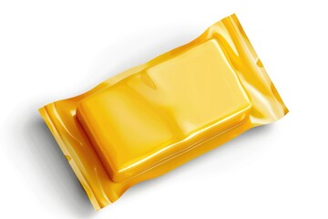 A yellow candy bar on a white surface, perfect for food and snack concepts