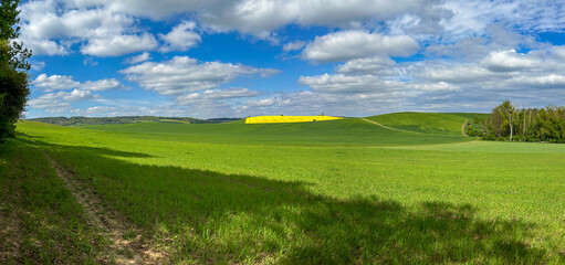 Amazing colorful panorama of spring rural countryside