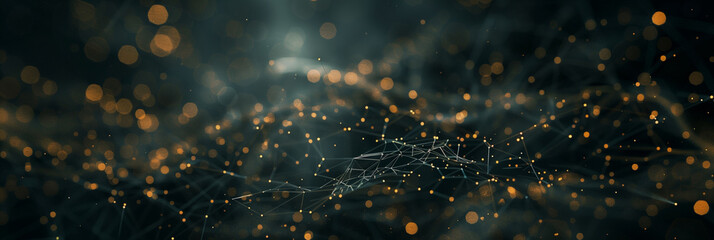Wavy abstract background with blue and gold particles - obrazy, fototapety, plakaty