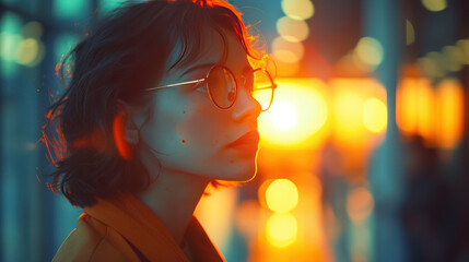 Woman Wearing Glasses Looking Into the Distance