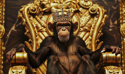 Monkey Wearing Crown Sitting on Throne