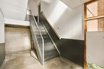 Industrial style staircase in a modern building interior