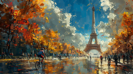 Obraz premium Generative ai illustration of a painting for the Paris olympics games France 2024